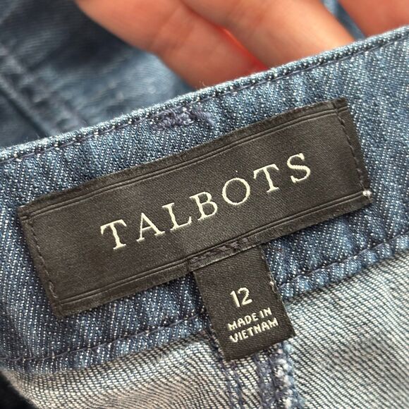 Talbots Embroidered Daisy A-Line Skirt Denim Tie Belt Chambray Blue Size 12 C133 - Picture 7 of 9